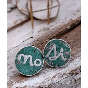 Vtg Crushed Malachite Alpaca Silver Earrings Screw Back Old Mexico Si No 1940s